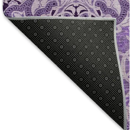 8' Purple And Ivory Medallion Washable Round Rug With UV Protection Photo 6