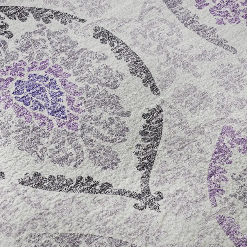 8' Purple And Ivory Medallion Washable Round Rug With UV Protection Photo 9