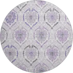 Photo of 8' Purple And Ivory Medallion Washable Round Rug With UV Protection