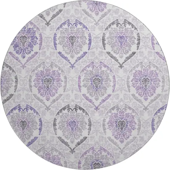 8' Purple And Ivory Medallion Washable Round Rug With UV Protection Photo 1