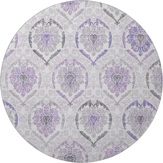8' Purple And Ivory Medallion Washable Round Rug With UV Protection Photo 4