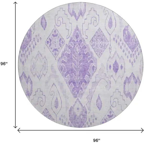 8' Purple And Ivory Moroccan Washable Round Rug With UV Protection Photo 4