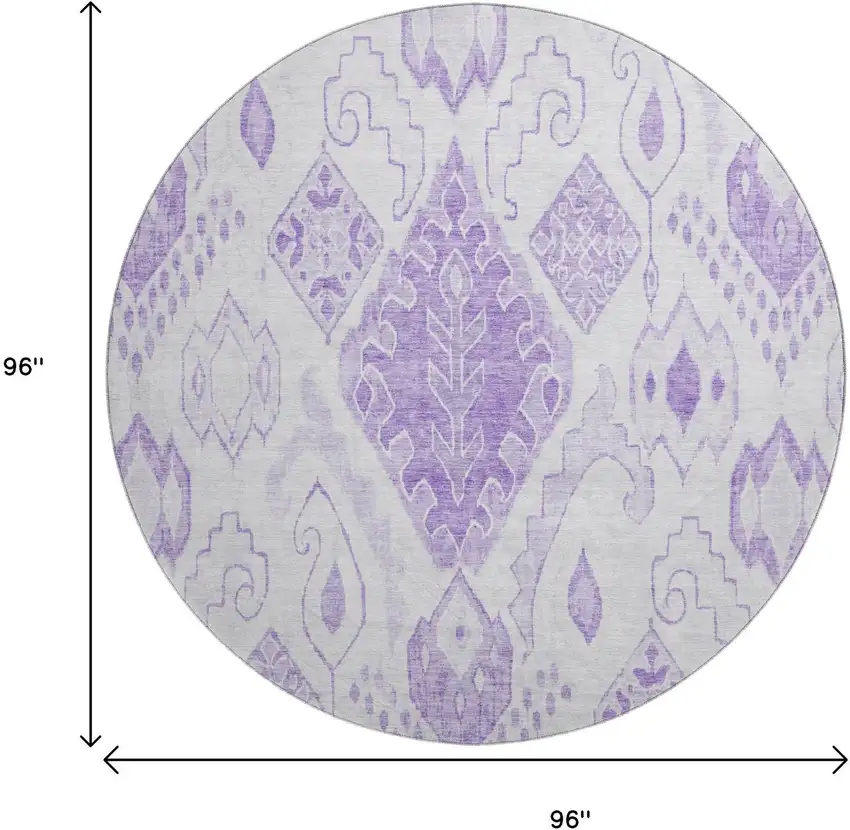 8' Purple And Ivory Moroccan Washable Round Rug With UV Protection Photo 4