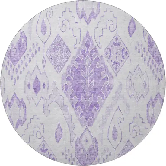8' Purple And Ivory Moroccan Washable Round Rug With UV Protection Photo 4