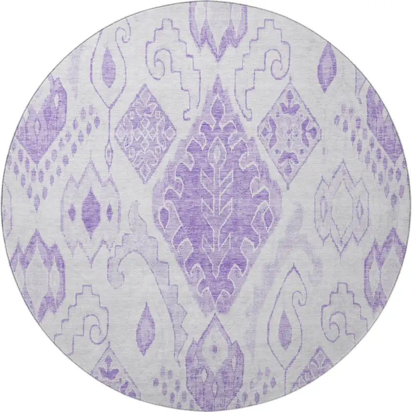 8' Purple And Ivory Moroccan Washable Round Rug With UV Protection Photo 4