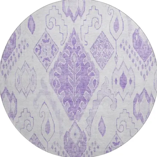 8' Purple And Ivory Moroccan Washable Round Rug With UV Protection Photo 3