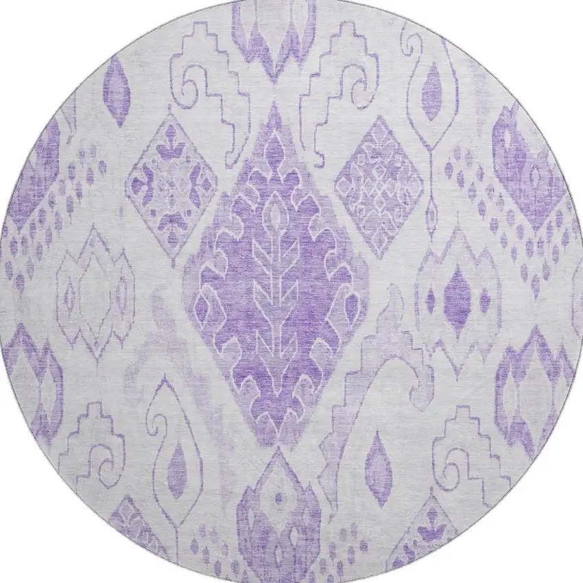 8' Purple And Ivory Moroccan Washable Round Rug With UV Protection Photo 3