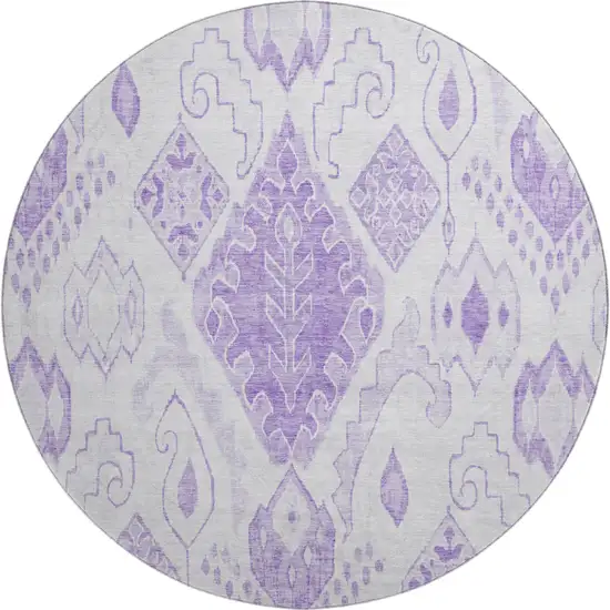 8' Purple And Ivory Moroccan Washable Round Rug With UV Protection Photo 1