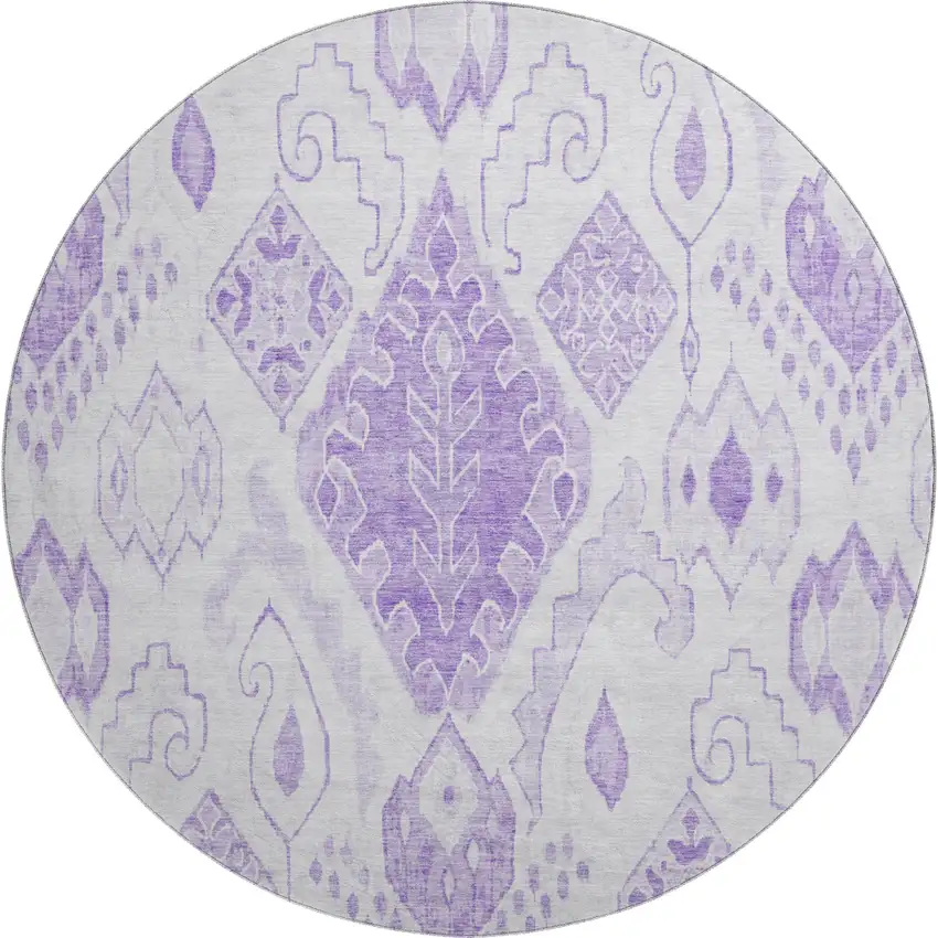 8' Purple And Ivory Moroccan Washable Round Rug With UV Protection Photo 1