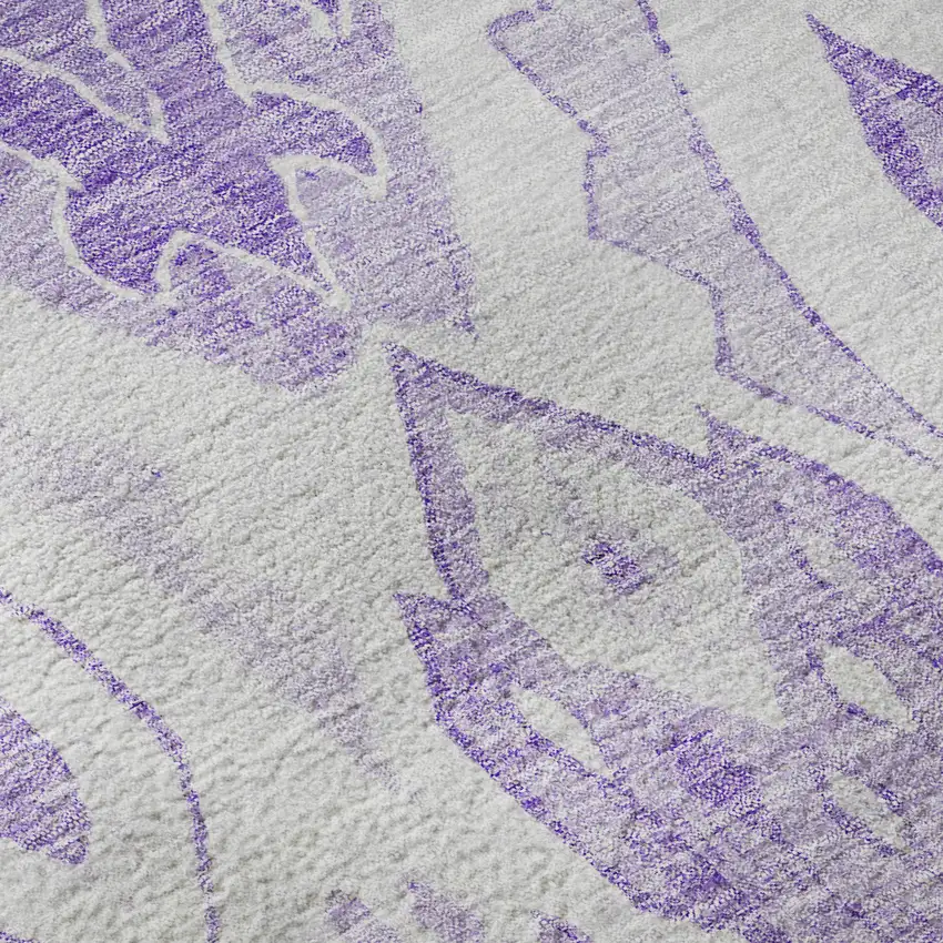 8' Purple And Ivory Moroccan Washable Round Rug With UV Protection Photo 9