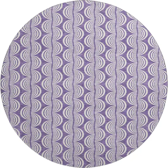 8' Purple And Ivory Ogee Washable Round Rug With UV Protection Photo 1