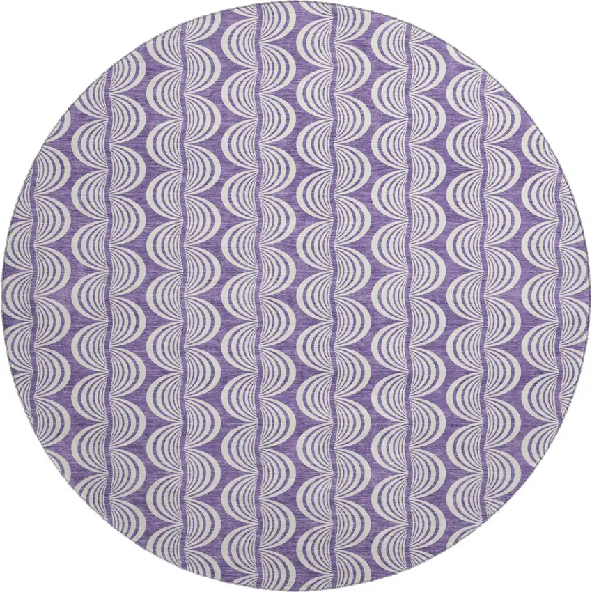 8' Purple And Ivory Ogee Washable Round Rug With UV Protection Photo 1