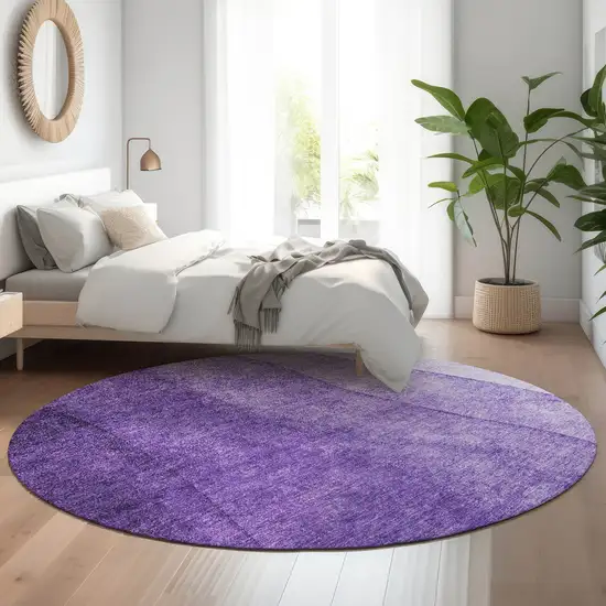 8' Purple And Ivory Ombre Washable Round Rug With UV Protection Photo 5