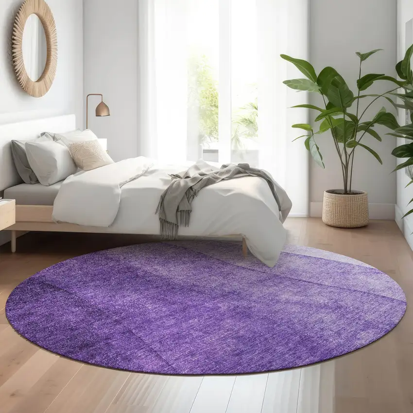 8' Purple And Ivory Ombre Washable Round Rug With UV Protection Photo 5