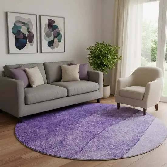 8' Purple And Ivory Ombre Washable Round Rug With UV Protection Photo 1