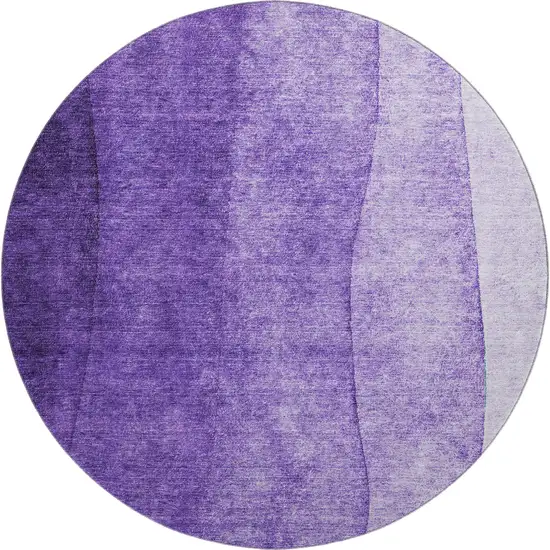 8' Purple And Ivory Ombre Washable Round Rug With UV Protection Photo 1