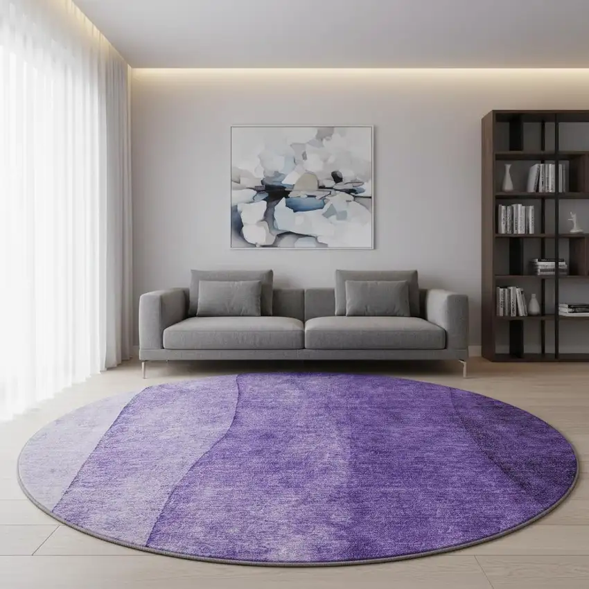 8' Purple And Ivory Ombre Washable Round Rug With UV Protection Photo 2