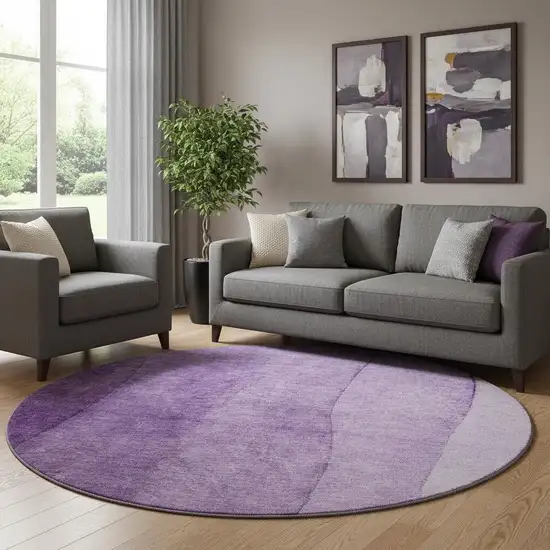 8' Purple And Ivory Ombre Washable Round Rug With UV Protection Photo 1