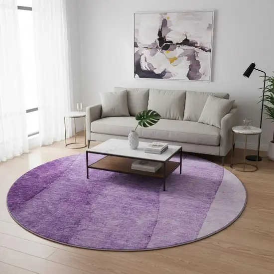 8' Purple And Ivory Ombre Washable Round Rug With UV Protection Photo 2