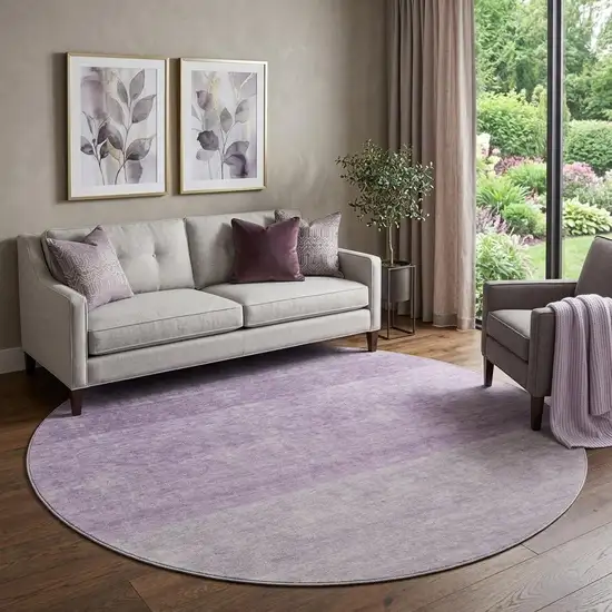 8' Purple And Ivory Ombre Washable Round Rug With UV Protection Photo 1