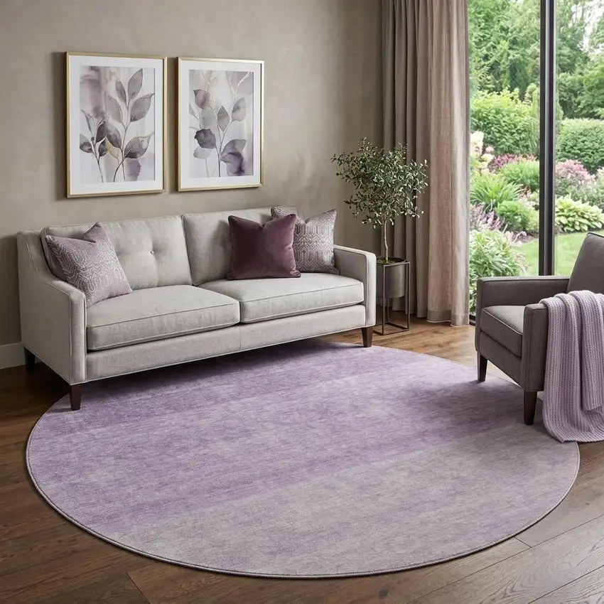 8' Purple And Ivory Ombre Washable Round Rug With UV Protection Photo 1