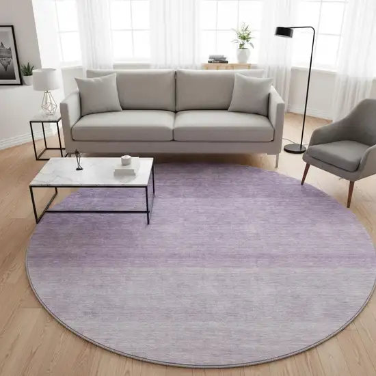 8' Purple And Ivory Ombre Washable Round Rug With UV Protection Photo 2