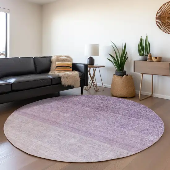 8' Purple And Ivory Ombre Washable Round Rug With UV Protection Photo 4