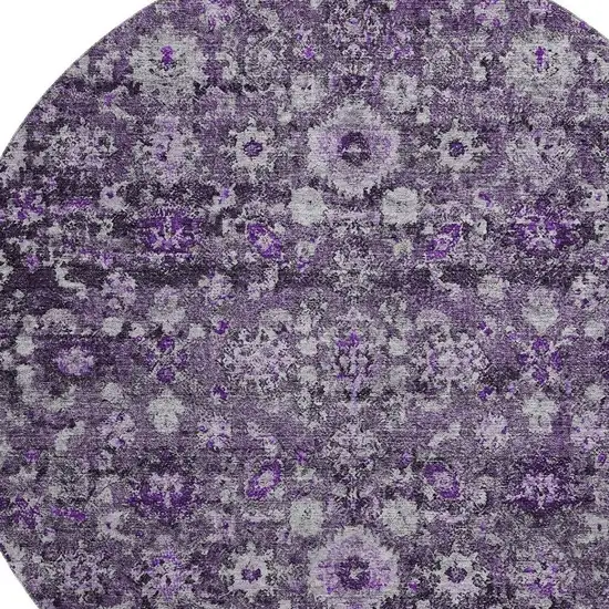8' Purple And Ivory Oriental Washable Round Rug With UV Protection Photo 3