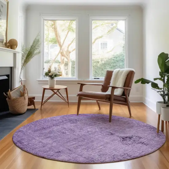 8' Purple And Ivory Oriental Washable Round Rug With UV Protection Photo 5