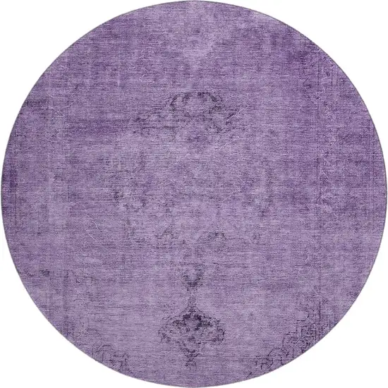 8' Purple And Ivory Oriental Washable Round Rug With UV Protection Photo 1