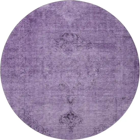8' Purple And Ivory Oriental Washable Round Rug With UV Protection Photo 3
