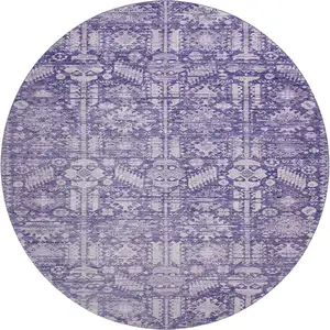 Photo of 8' Purple And Ivory Oriental Washable Round Rug With UV Protection