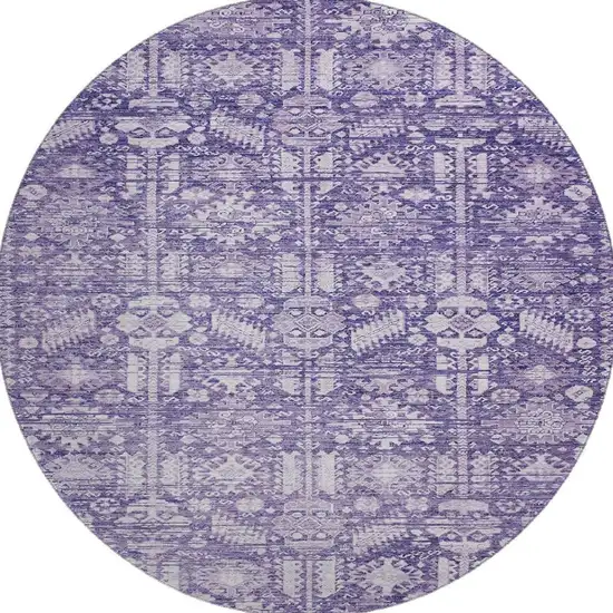 8' Purple And Ivory Oriental Washable Round Rug With UV Protection Photo 3