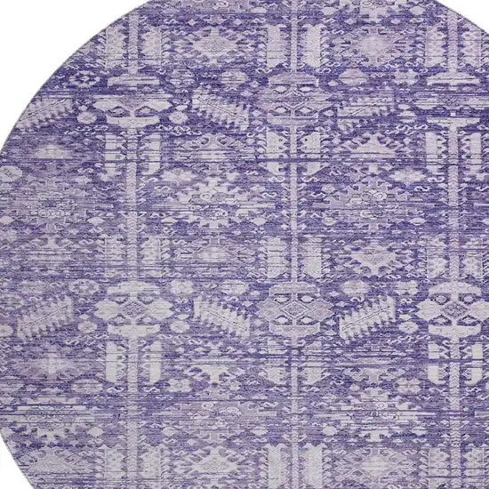 8' Purple And Ivory Oriental Washable Round Rug With UV Protection Photo 2