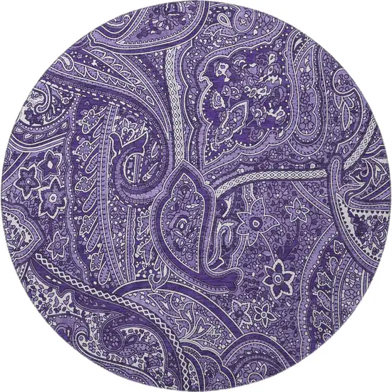 8' Purple And Ivory Paisley Washable Round Rug With UV Protection Photo 4