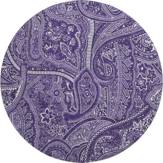 8' Purple And Ivory Paisley Washable Round Rug With UV Protection Photo 1