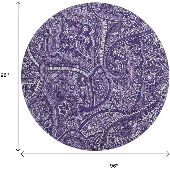 8' Purple And Ivory Paisley Washable Round Rug With UV Protection Photo 3