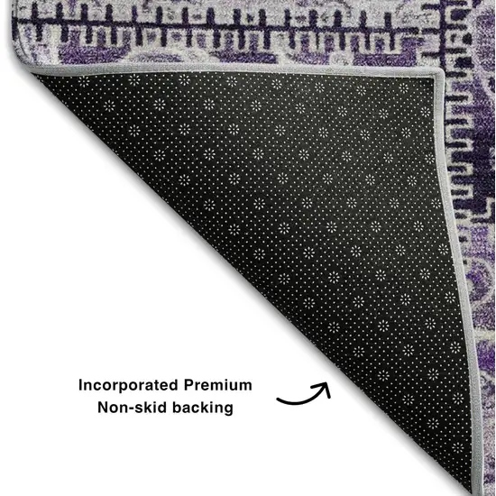 8' Purple And Ivory Patchwork Distressed Washable Round Rug With UV Protection Photo 5