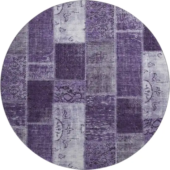 8' Purple And Ivory Patchwork Washable Round Rug With UV Protection Photo 1