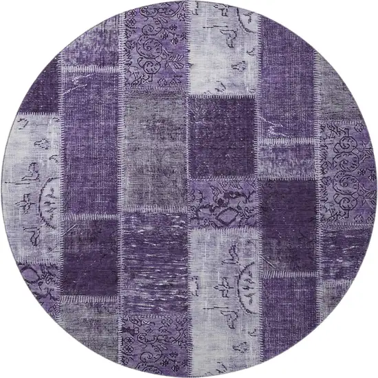 8' Purple And Ivory Patchwork Washable Round Rug With UV Protection Photo 3