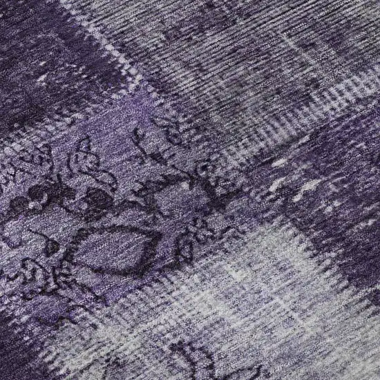 8' Purple And Ivory Patchwork Washable Round Rug With UV Protection Photo 8
