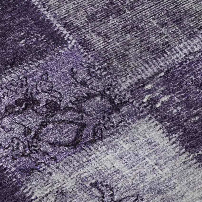 8' Purple And Ivory Patchwork Washable Round Rug With UV Protection Photo 8