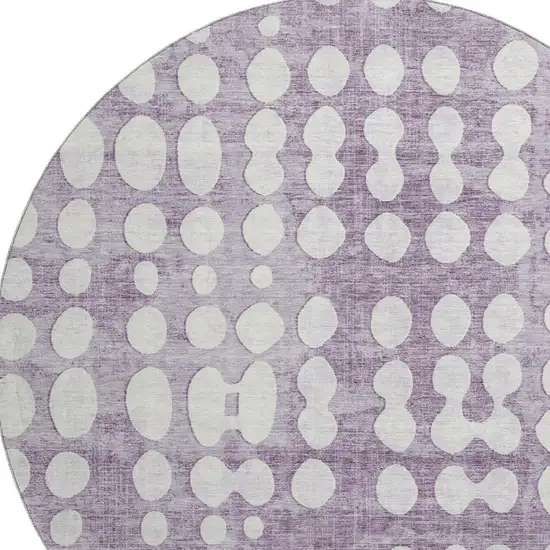 8' Purple And Ivory Polka Dot Washable Round Rug With UV Protection Photo 3