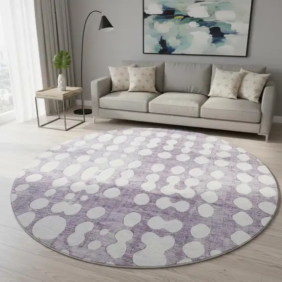 8' Purple And Ivory Polka Dot Washable Round Rug With UV Protection Photo 2