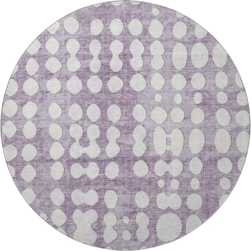 8' Purple And Ivory Polka Dot Washable Round Rug With UV Protection Photo 4