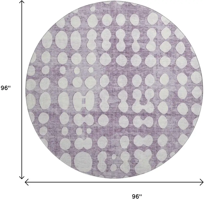8' Purple And Ivory Polka Dot Washable Round Rug With UV Protection Photo 8