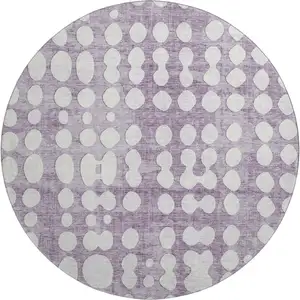 Photo of 8' Purple And Ivory Polka Dot Washable Round Rug With UV Protection