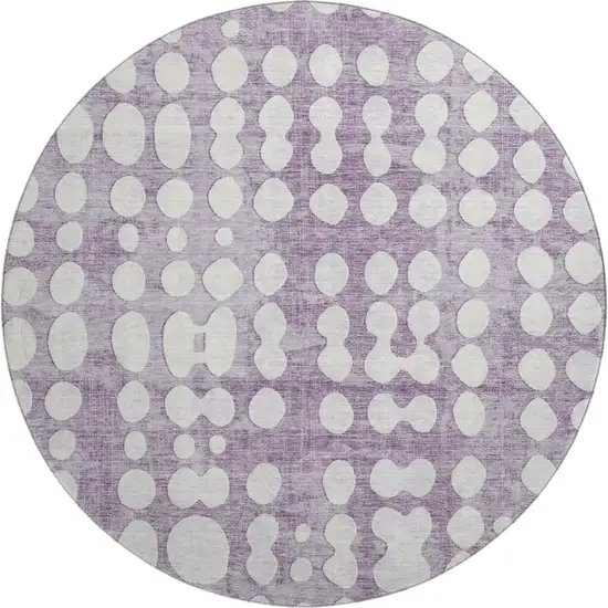 8' Purple And Ivory Polka Dot Washable Round Rug With UV Protection Photo 1