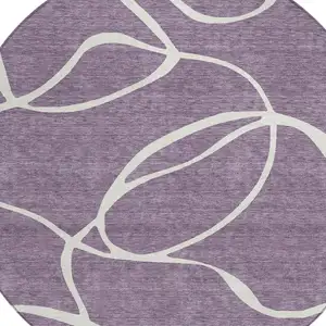 Photo of 8' Purple And Ivory Round Abstract Washable Indoor Outdoor Area Rug