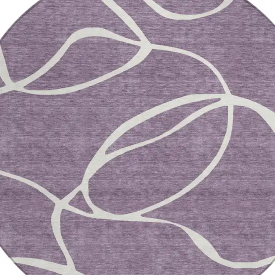 8' Purple And Ivory Round Abstract Washable Indoor Outdoor Area Rug Photo 5